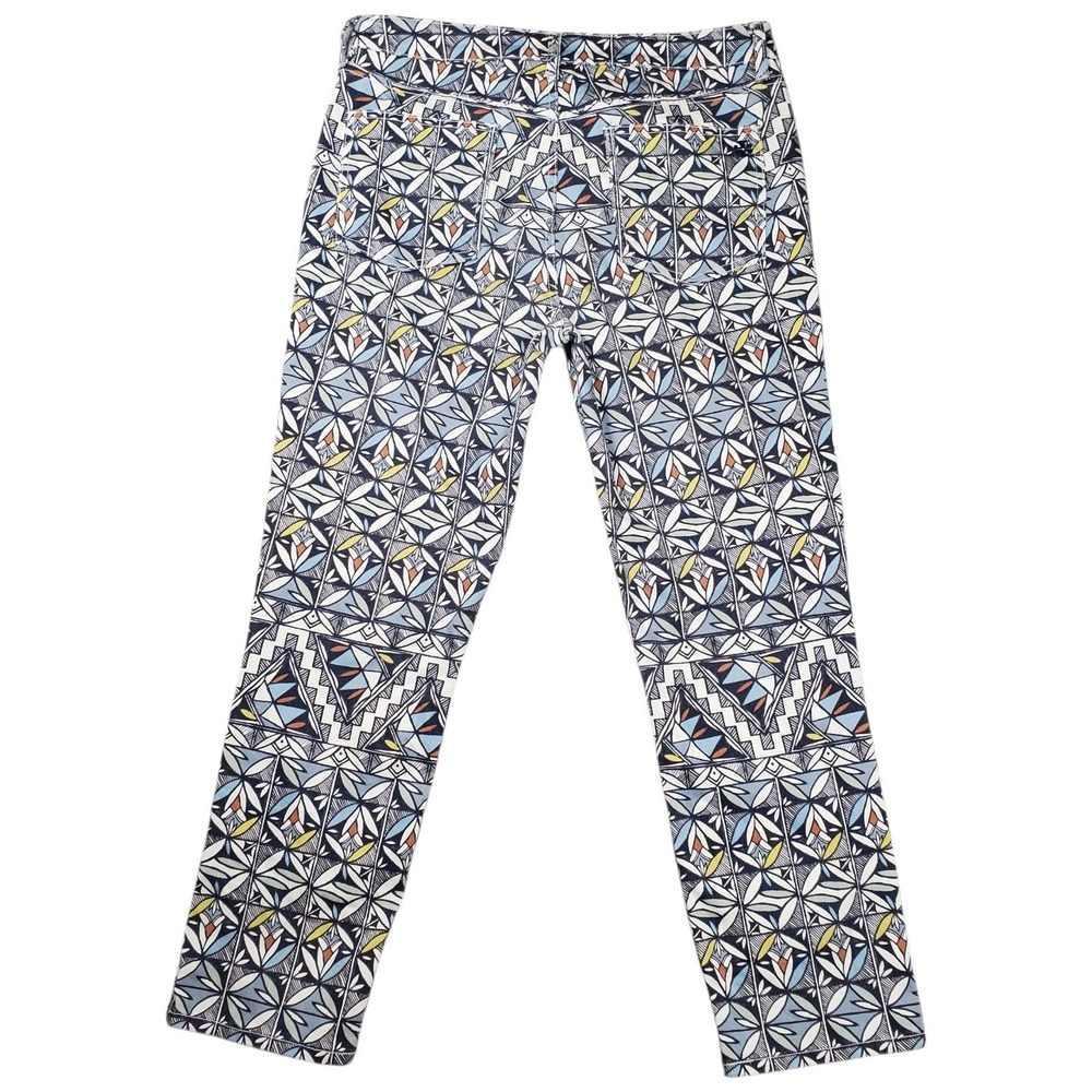 Tory Burch Geometric Floral Mosaic Straight Leg Pants Womens 31 Acoma Jeans Boho - Picture 2 of 14